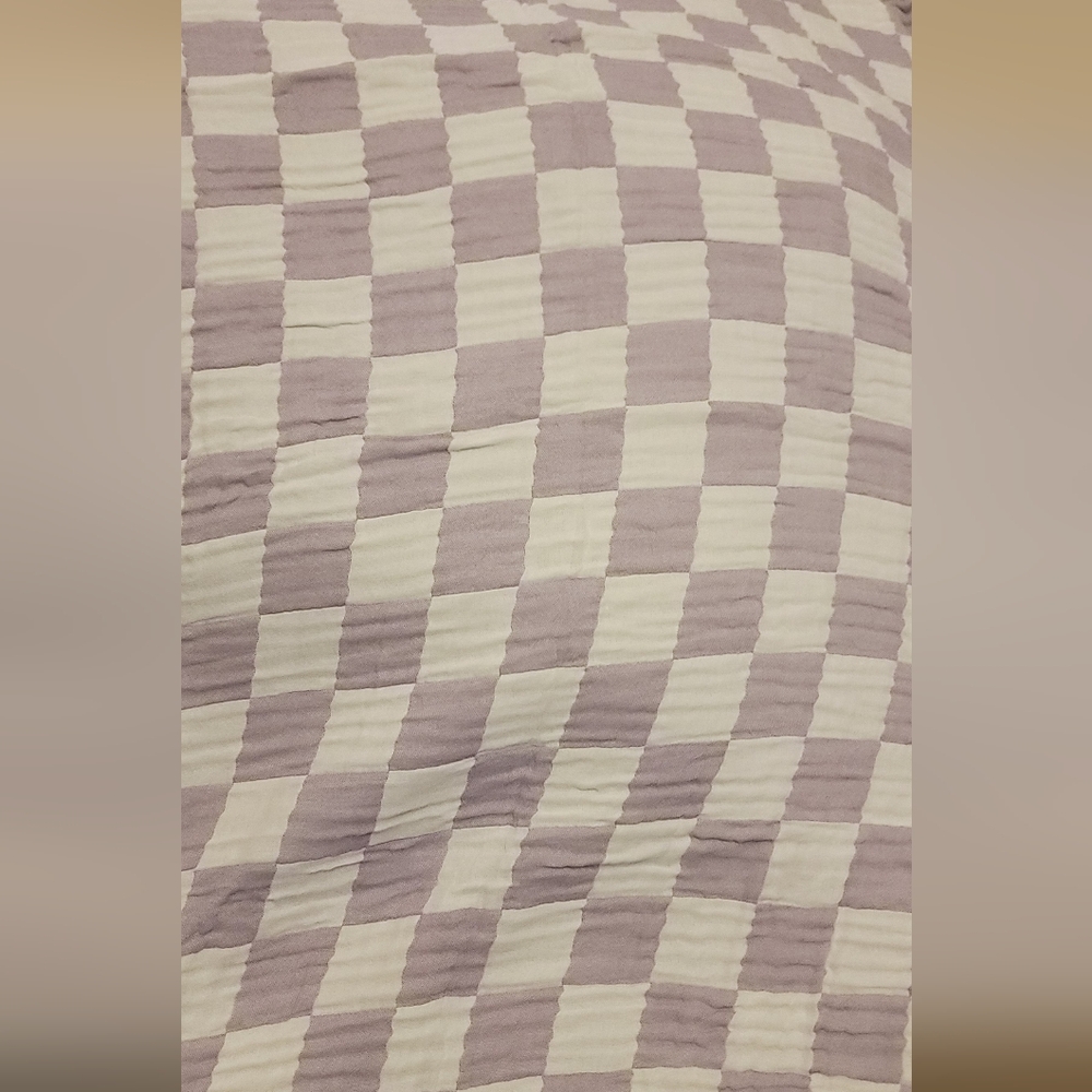 Checkered Purple and White Muslin Baby Blanket